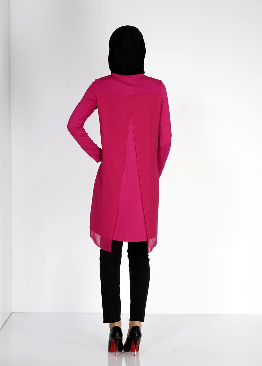 Tesettür giyim FUŞYA ASİMETRİK KESİM TUNİK 4878