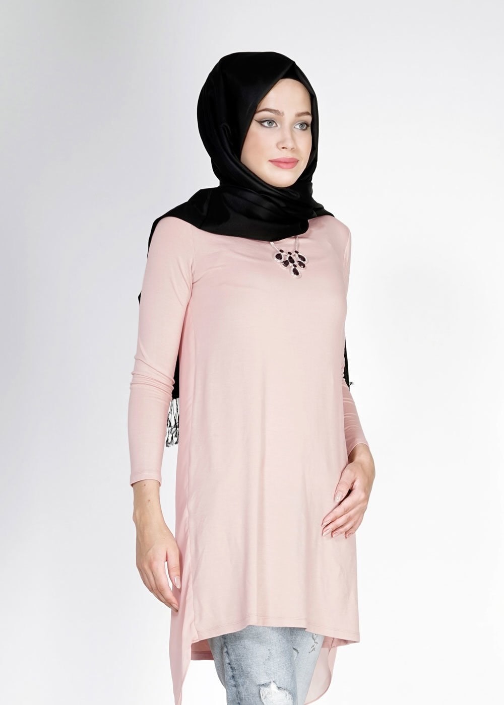 Tesettür giyim PUDRA ASİMETRİK KESİM TUNİK 4878