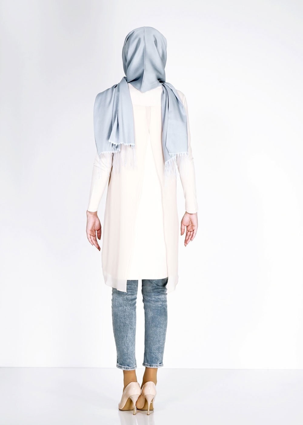 Tesettür giyim BEYAZ ASİMETRİK KESİM TUNİK 4878