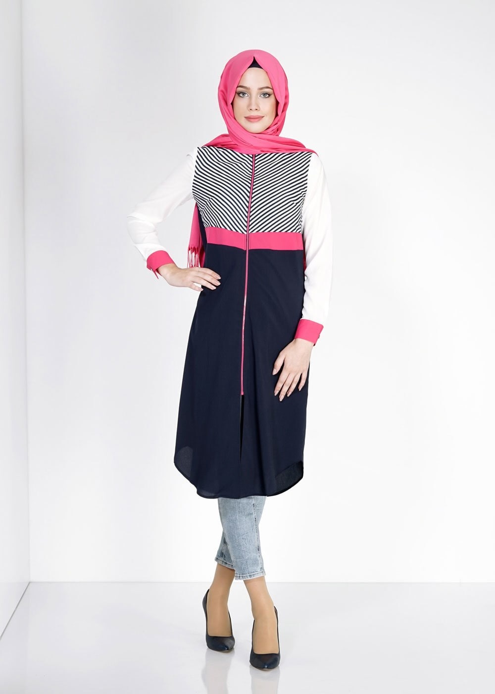 Tesettür giyim LACİVERT ÇİZGİLİ TUNİK 4895
