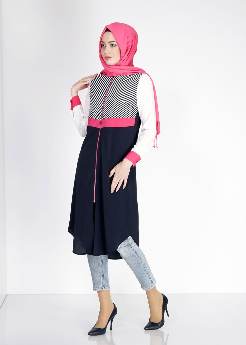 Tesettür giyim LACİVERT ÇİZGİLİ TUNİK 4895