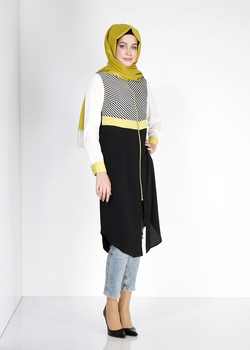 Tesettür giyim SİYAH ÇİZGİLİ TUNİK 4895