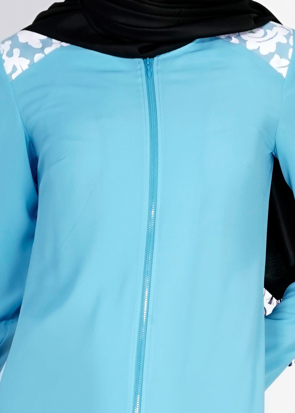 Tesettür giyim MAVİ FERMUAR DETAYLI İŞLEMELİ TUNİK 4912