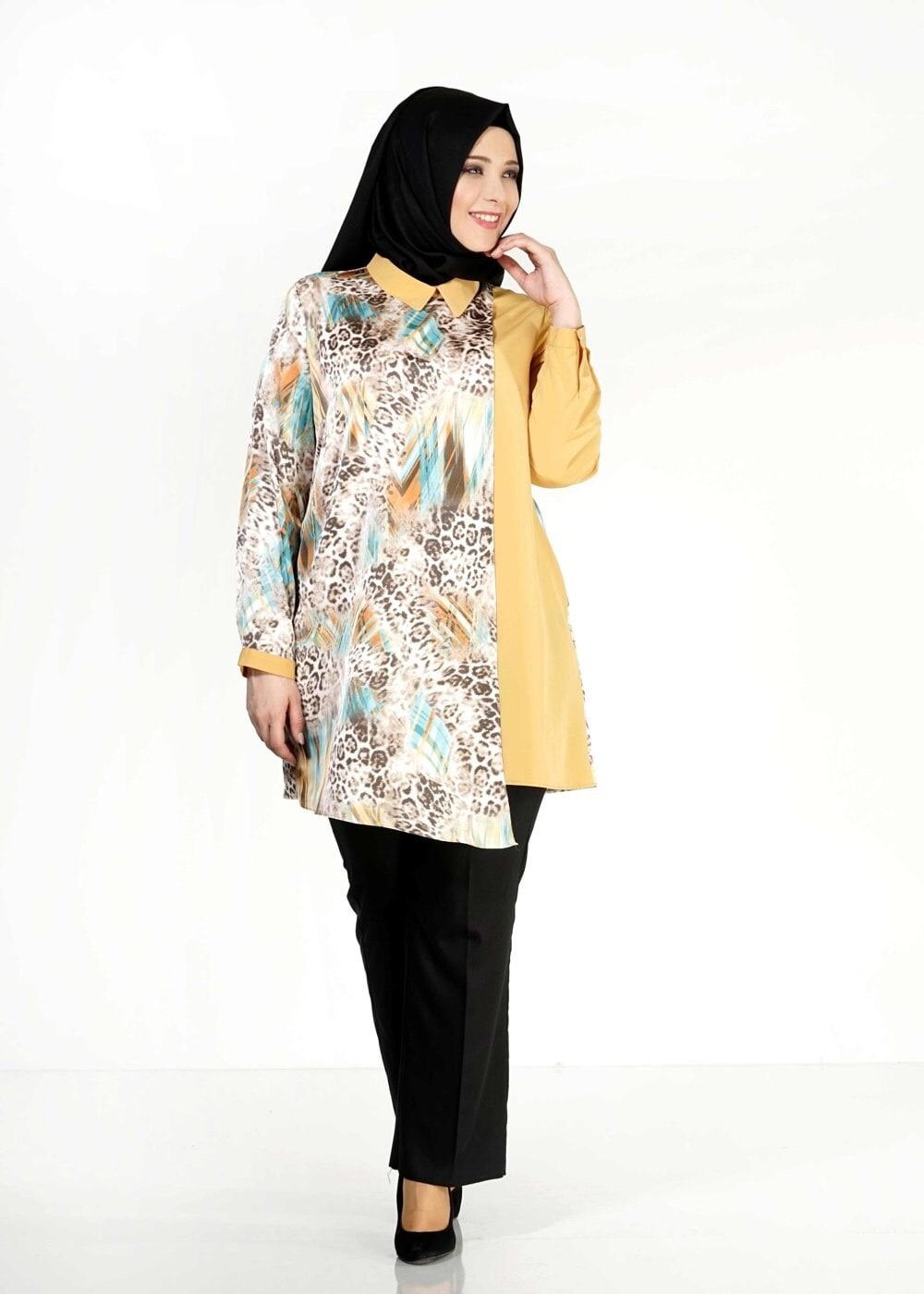 Hijab clothing GREEN PATTERNED TUNIC 4918