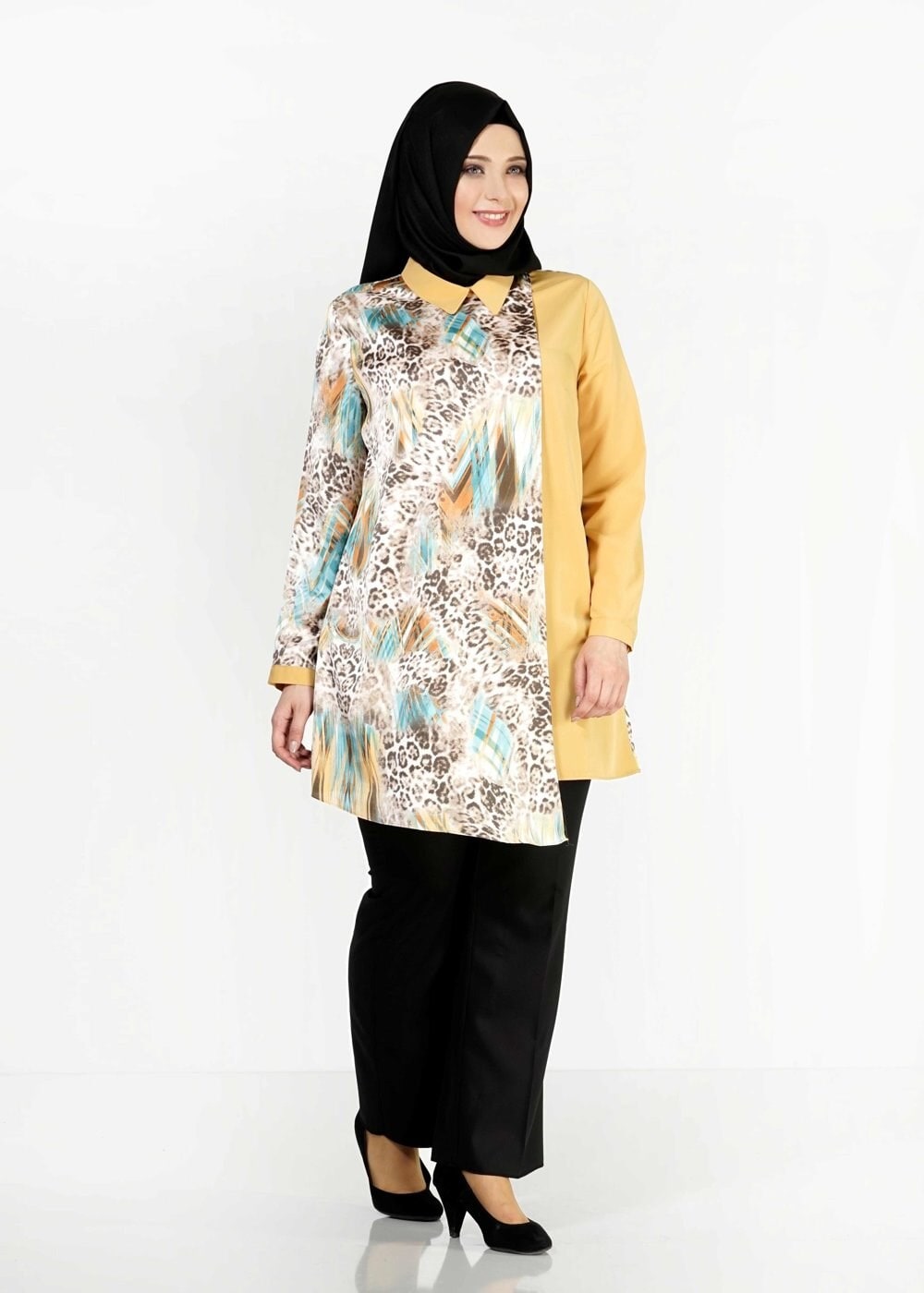 Hijab clothing GREEN PATTERNED TUNIC 4918