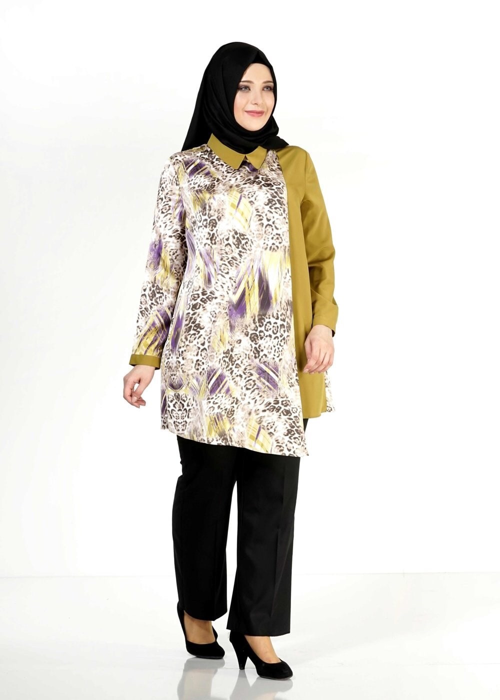 Hijab clothing GREEN PATTERNED TUNIC 4918