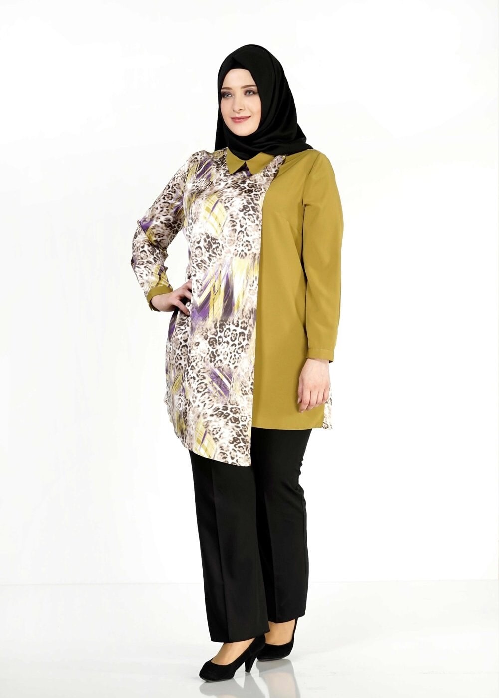 Hijab clothing GREEN PATTERNED TUNIC 4918