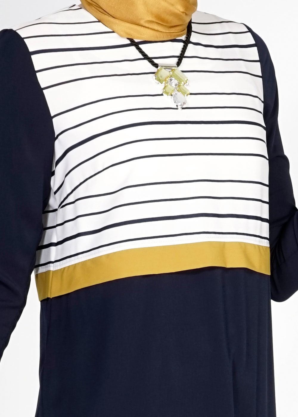 Tesettür giyim LACİVERT ÇİZGİLİ DÜĞME DETAYLI TUNİK 4922