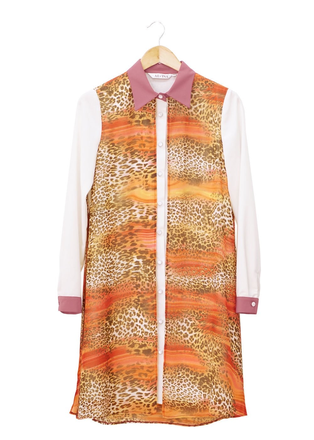 Tesettür giyim TURUNCU LEOPAR DESENLİ GÖMLEK YAKA TUNİK 4947