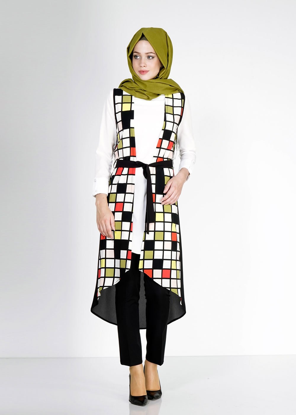 Tesettür giyim KIRMIZI RENK BLOKLU TUNİK 4951