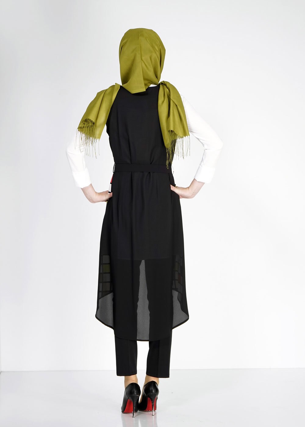 Tesettür giyim KIRMIZI RENK BLOKLU TUNİK 4951