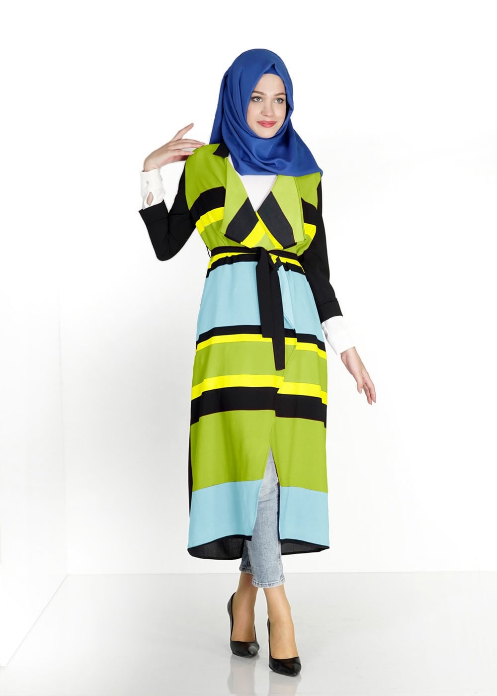 Tesettür giyim YEŞİL RENK BLOKLU TUNİK 4952 