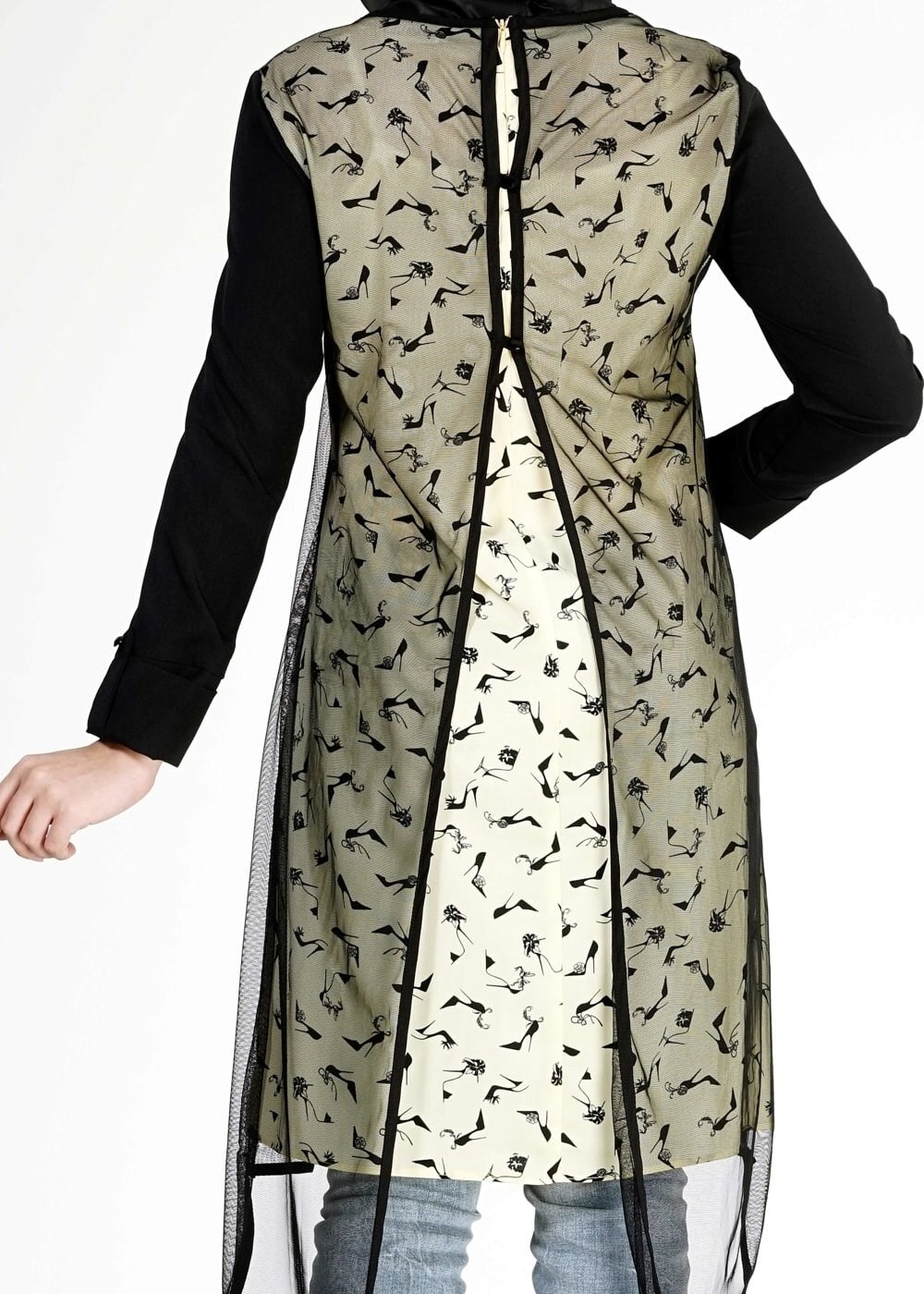 Tesettür giyim SARI DESENLİ TÜL DETAYLI TUNİK 4956