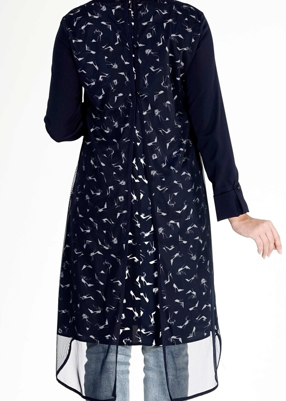 Tesettür giyim LACİVERT DESENLİ TÜL DETAYLI TUNİK 4956