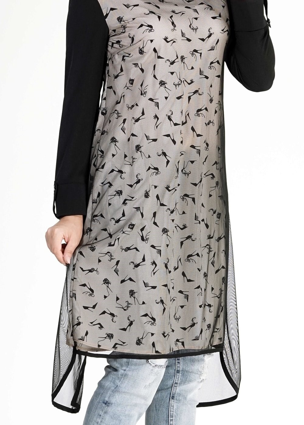 Tesettür giyim PUDRA DESENLİ TÜL DETAYLI TUNİK 4956