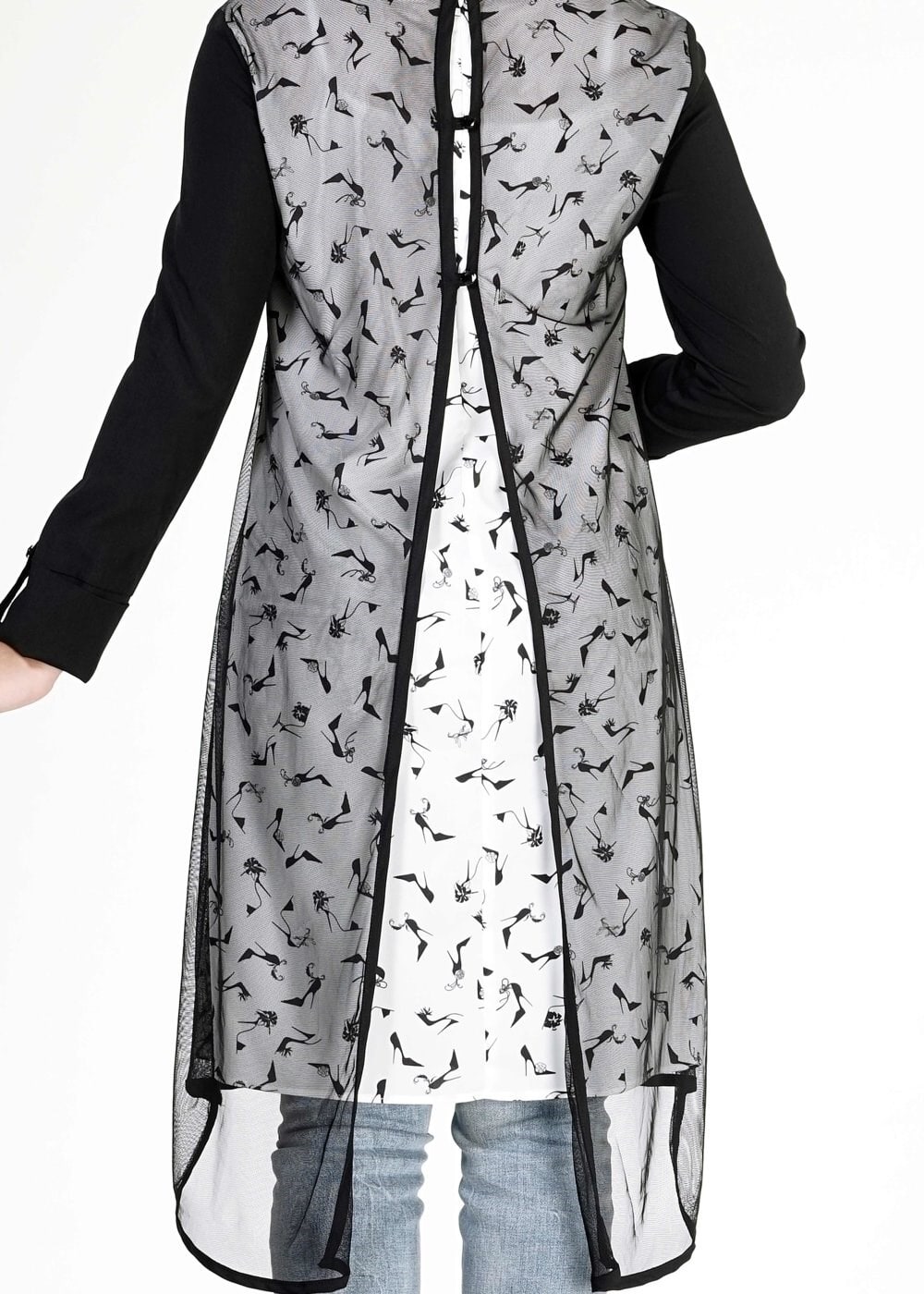 Tesettür giyim BEJ DESENLİ TÜL DETAYLI TUNİK 4956