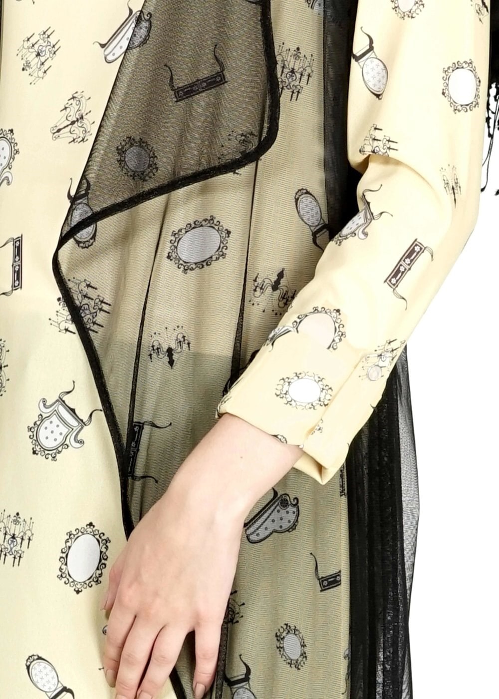 Tesettür giyim SARI MIX DESENLİ TÜL DETAYLI İKİLİ TUNİK 4957