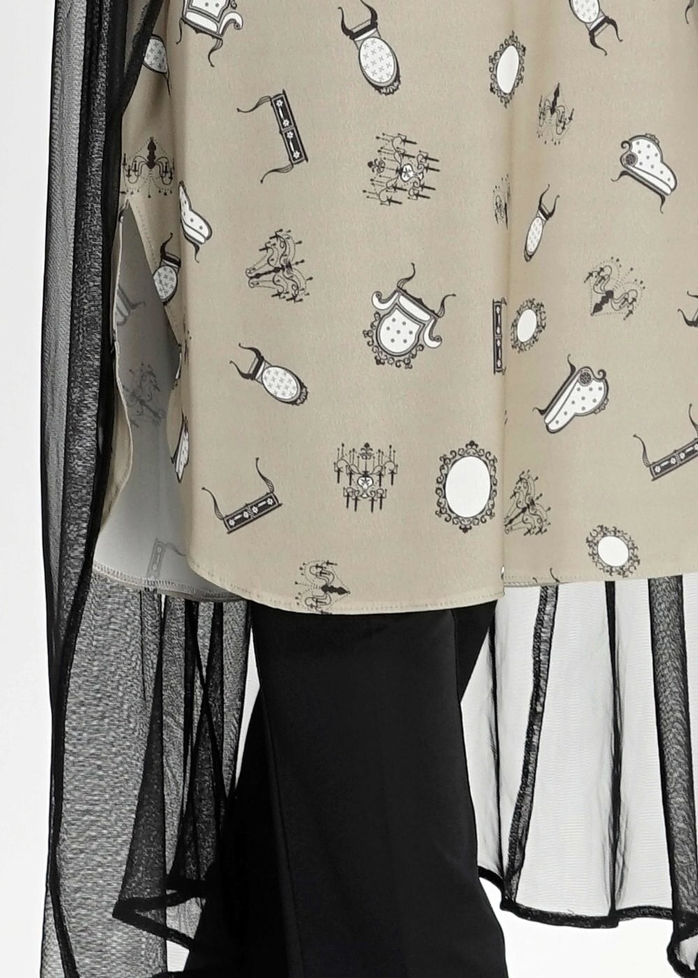 Tesettür giyim HAKİ MIX DESENLİ TÜL DETAYLI İKİLİ TUNİK 4957