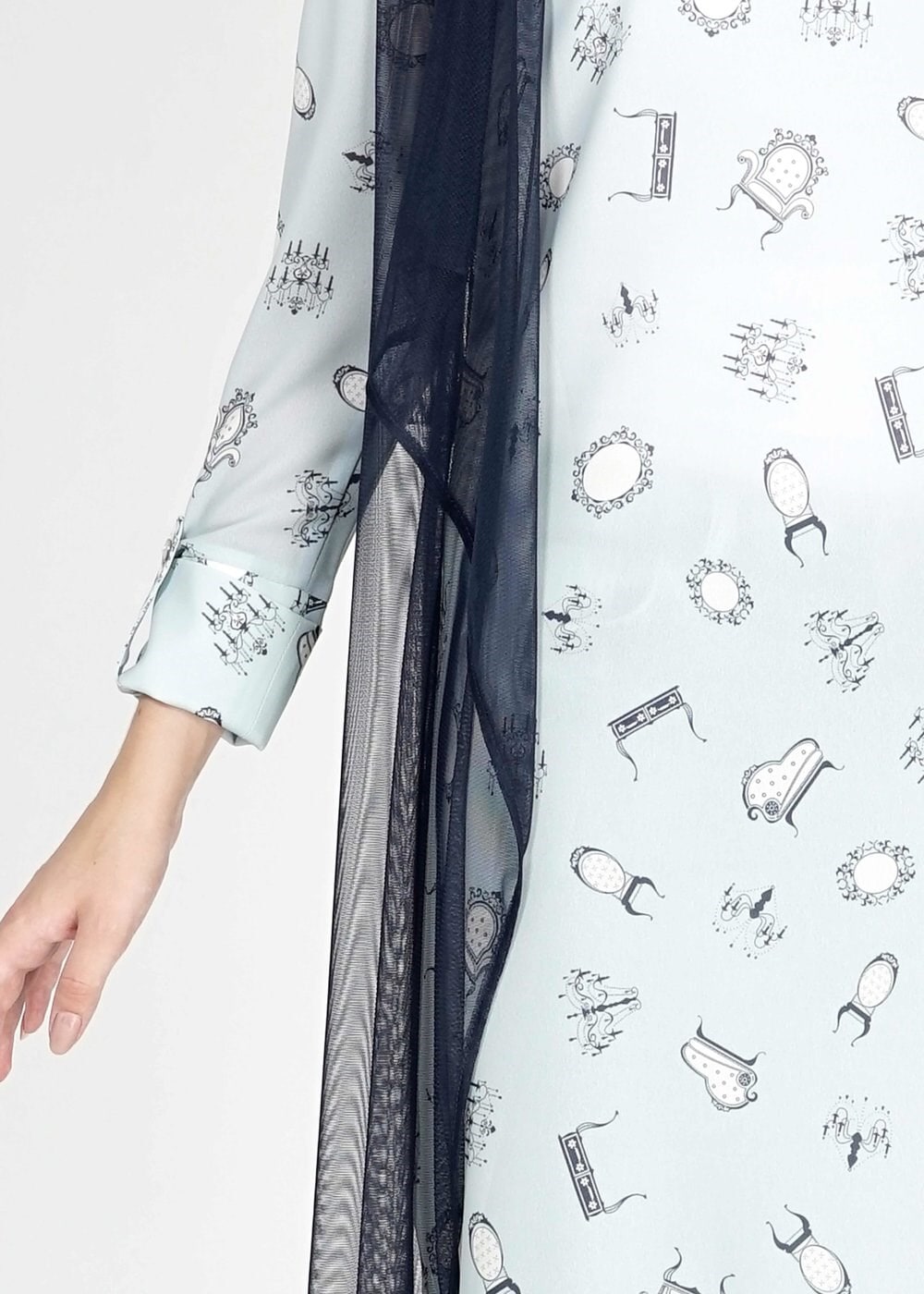 Tesettür giyim MAVİ MIX DESENLİ TÜL DETAYLI İKİLİ TUNİK 4957