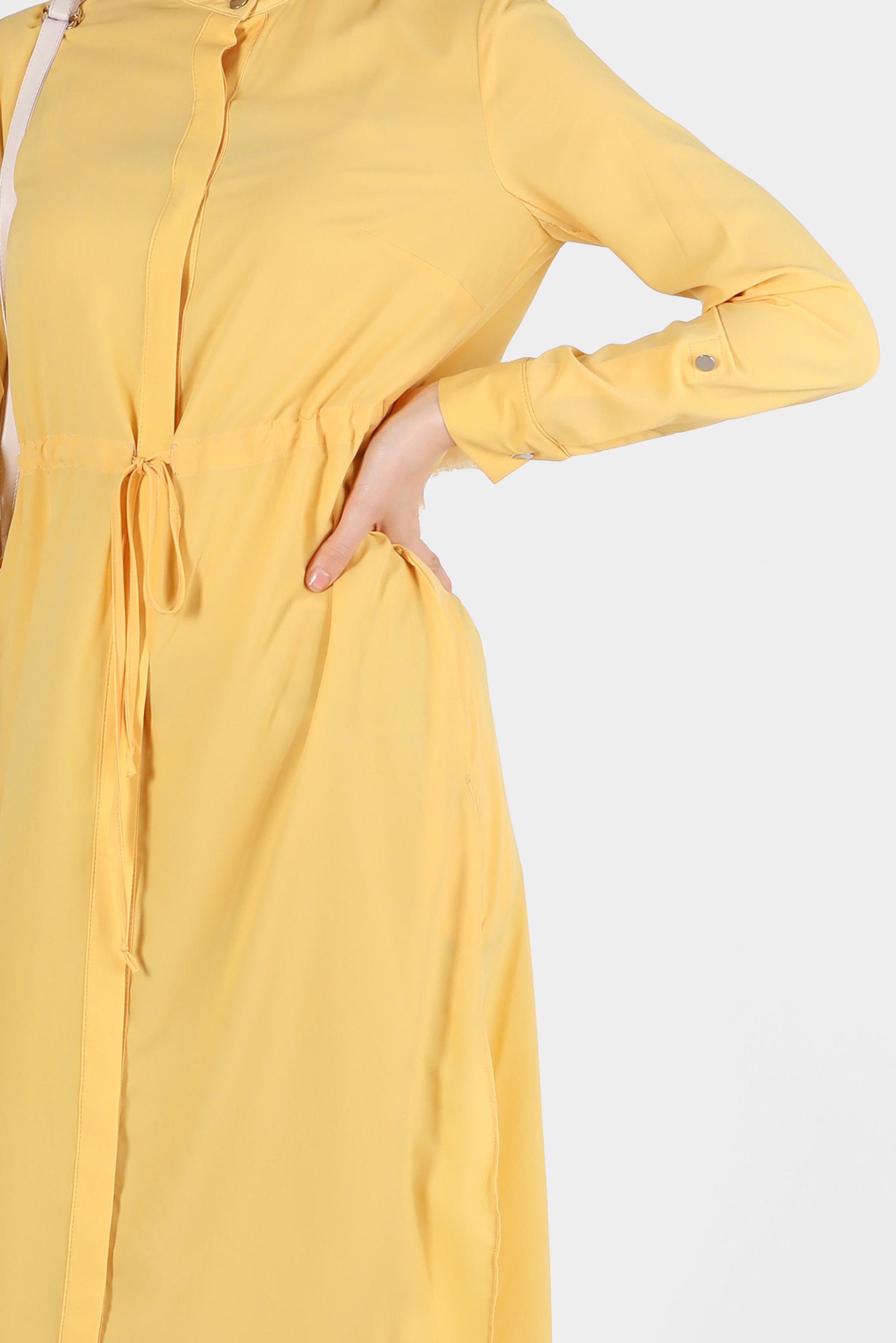 Tesettür giyim SARI BELİ BÜZGÜLÜ GİZLİ DÜĞMELİ TUNİK 4966 