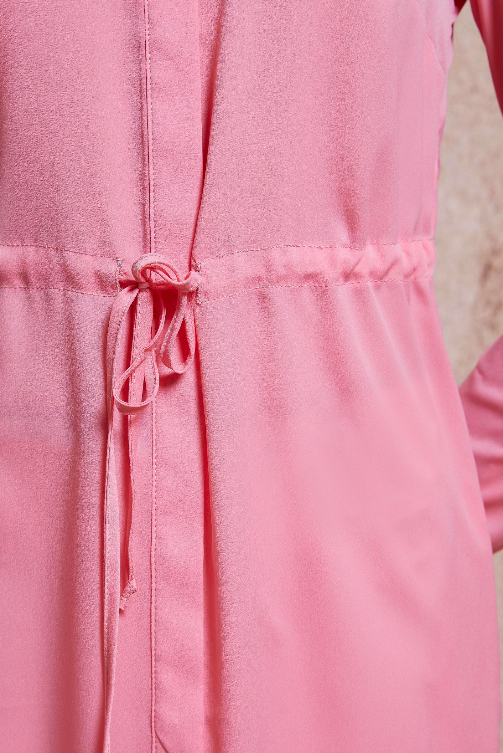 Tesettür giyim PEMBE BELİ BÜZGÜLÜ GİZLİ DÜĞMELİ TUNİK 4966 