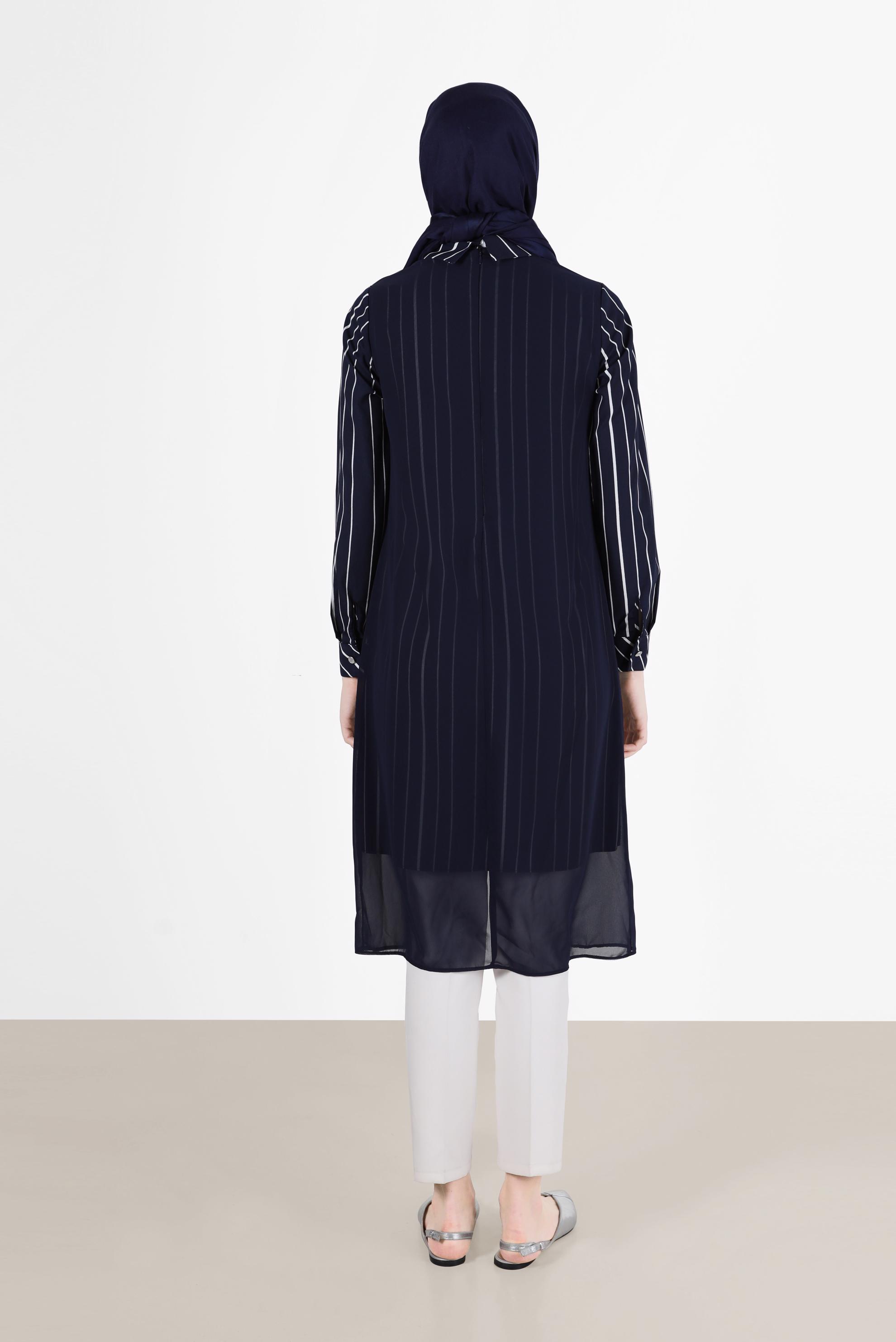 Tesettür giyim LACİVERT ŞERİT DETAYLI İKİLİ TUNİK 4982 