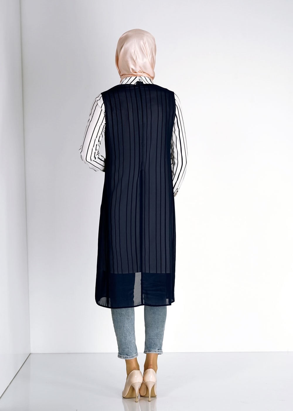 Tesettür giyim BEJ ŞERİT DETAYLI İKİLİ TUNİK 4982 