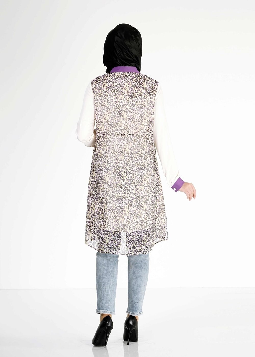Tesettür giyim MOR LEOPAR DESENLİ TUNİK 4947-1