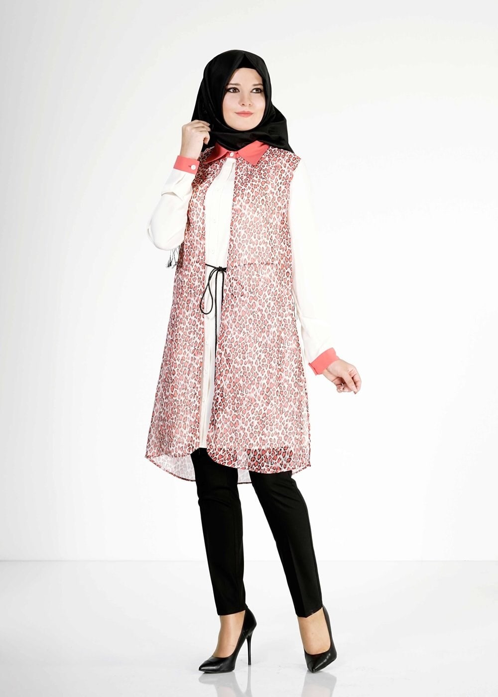 Tesettür giyim MERCAN LEOPAR DESENLİ TUNİK 4947-1