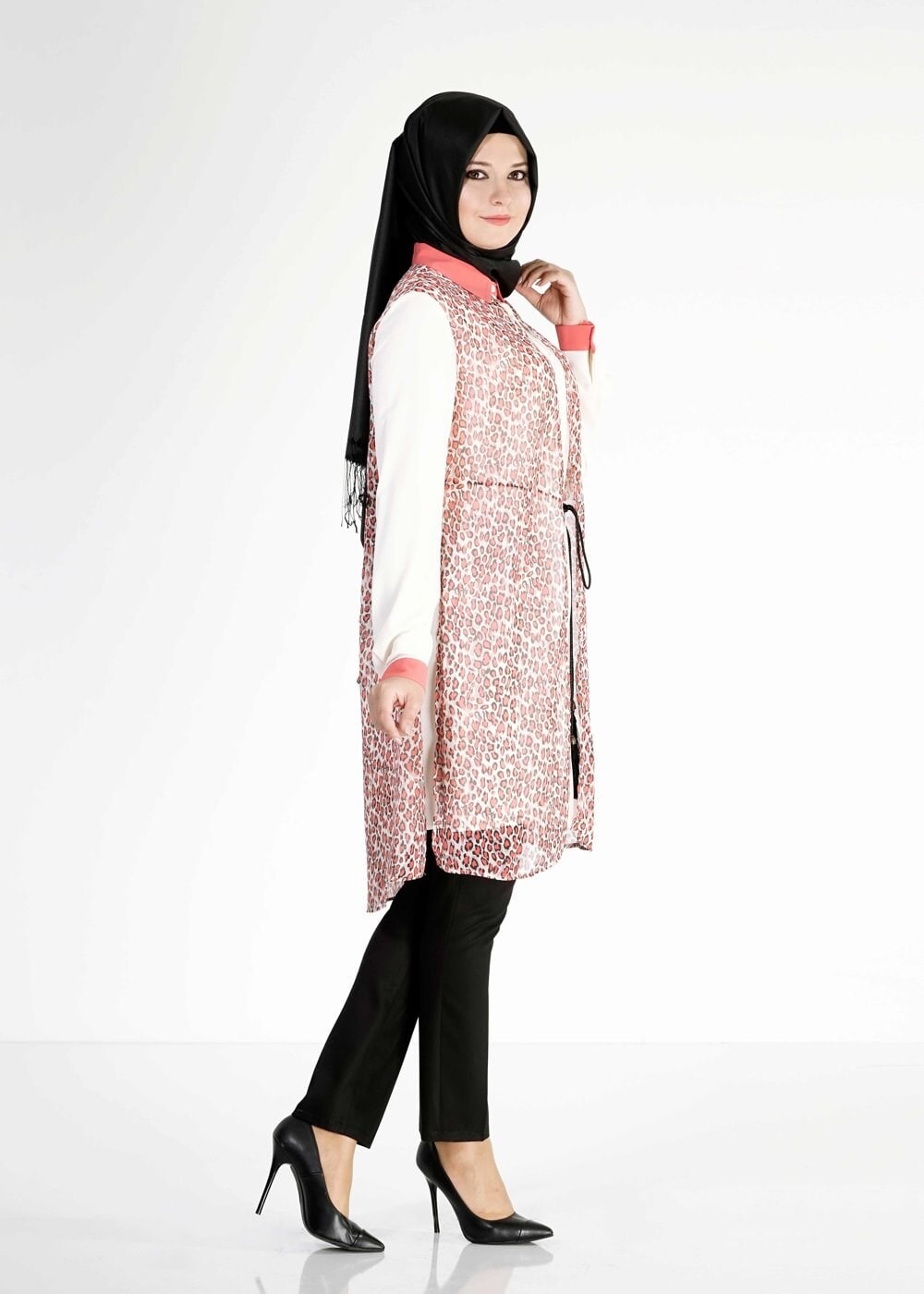 Tesettür giyim MERCAN LEOPAR DESENLİ TUNİK 4947-1