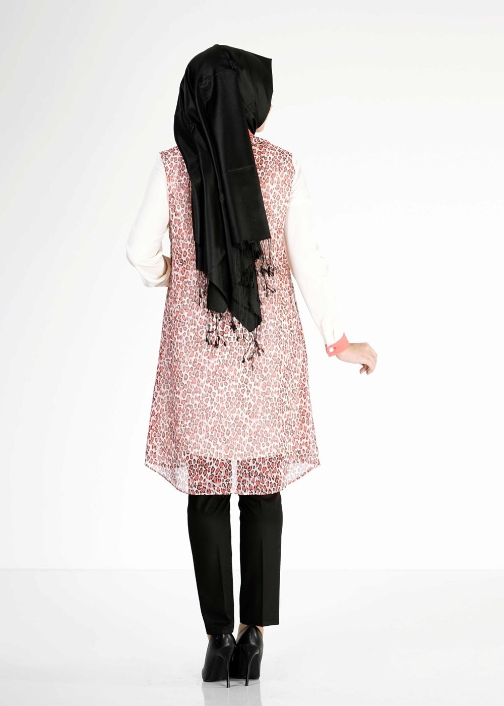 Tesettür giyim MERCAN LEOPAR DESENLİ TUNİK 4947-1