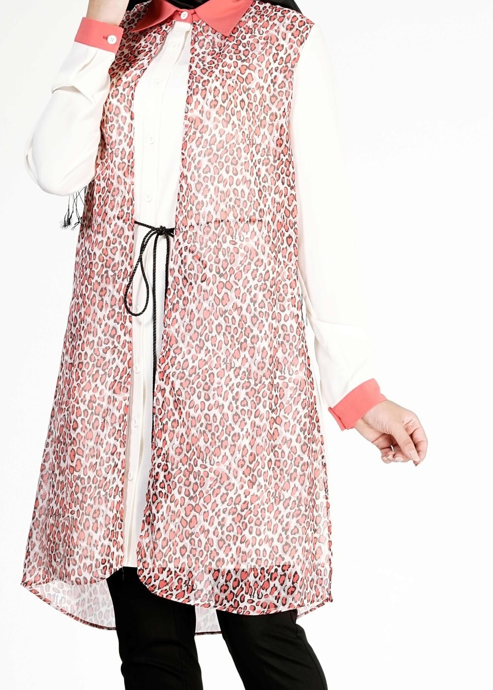 Tesettür giyim MERCAN LEOPAR DESENLİ TUNİK 4947-1