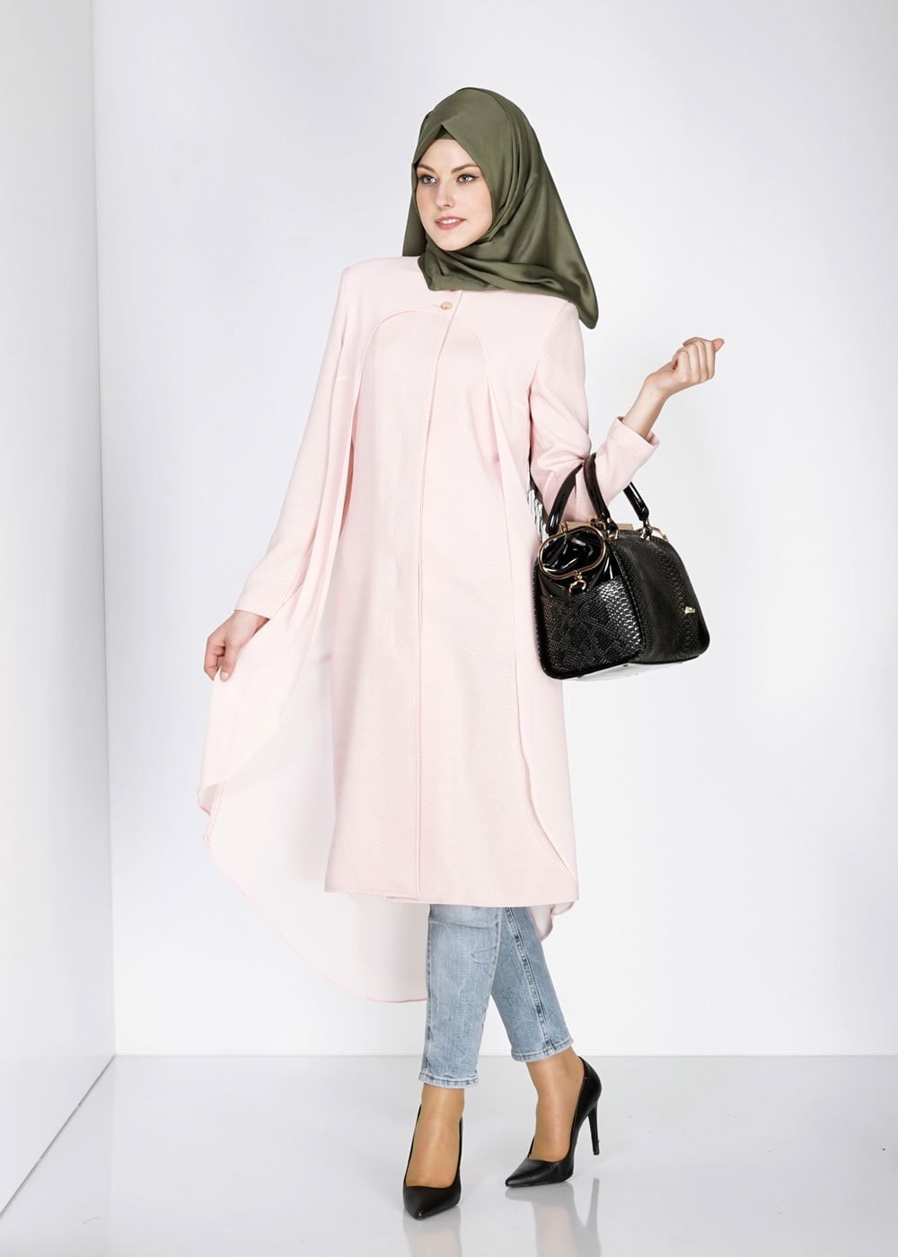 Tesettür giyim PUDRA 1435 Nazenin Tesettür Trench