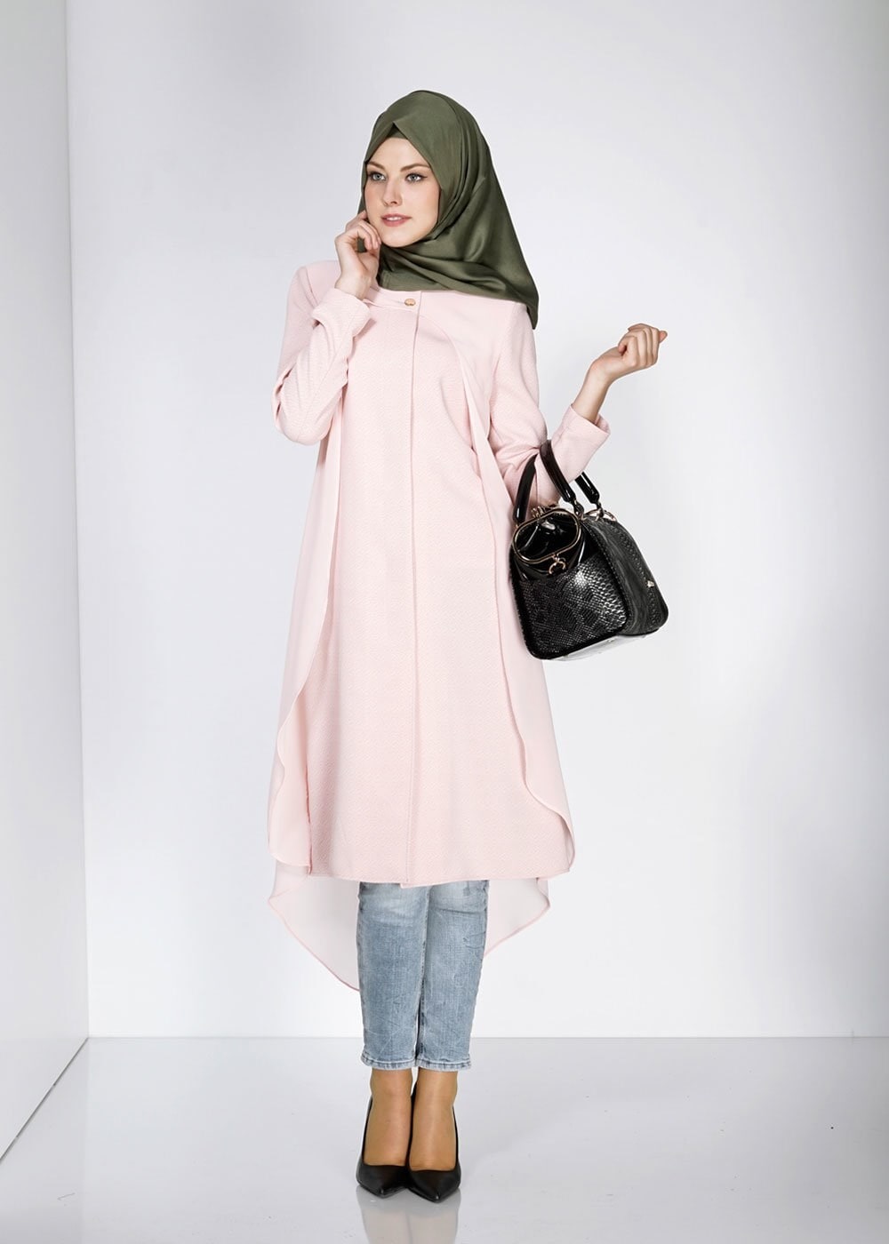 Tesettür giyim PUDRA 1435 Nazenin Tesettür Trench