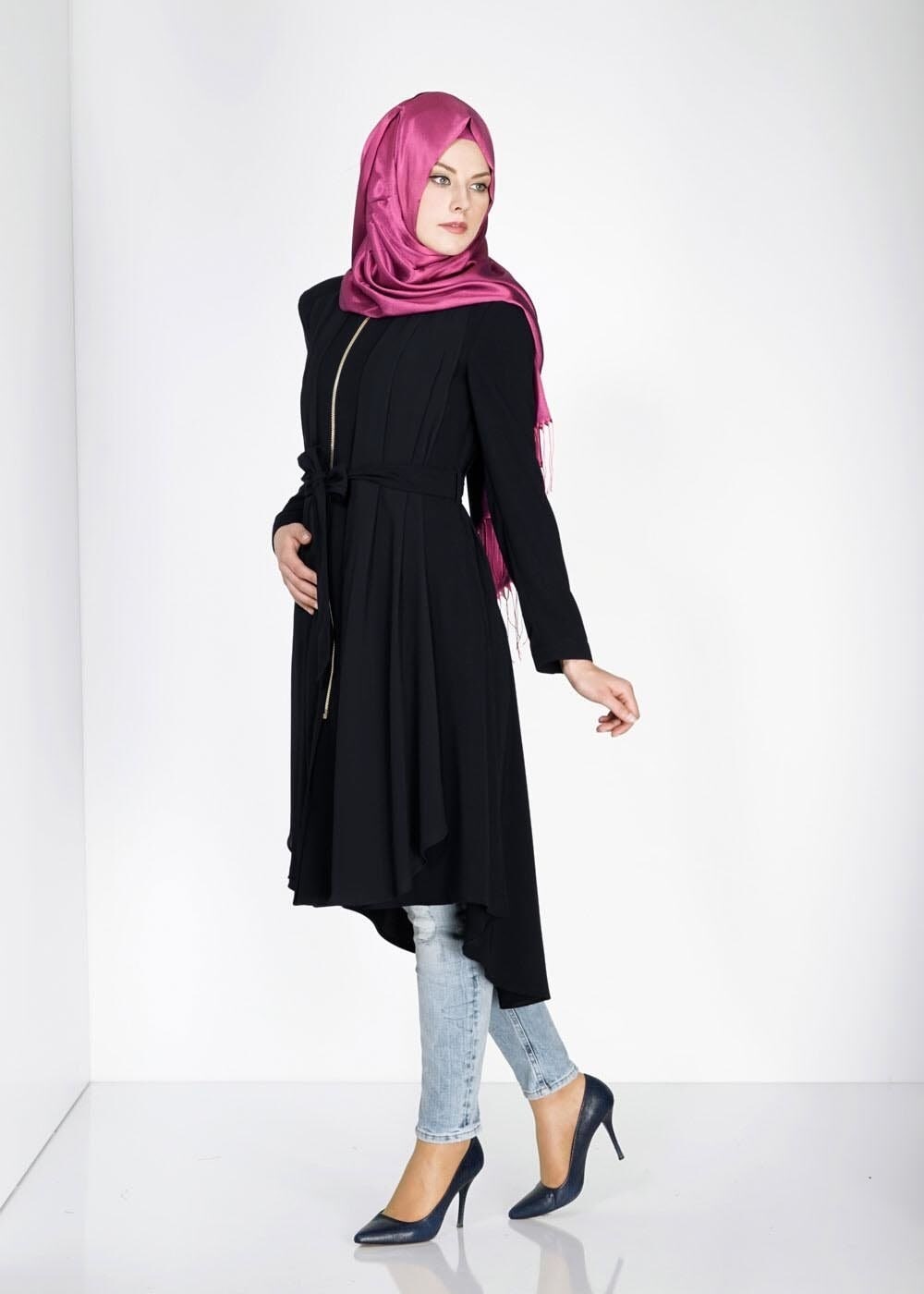 Tesettür giyim SİYAH 1439 Feris Tesettür Trench