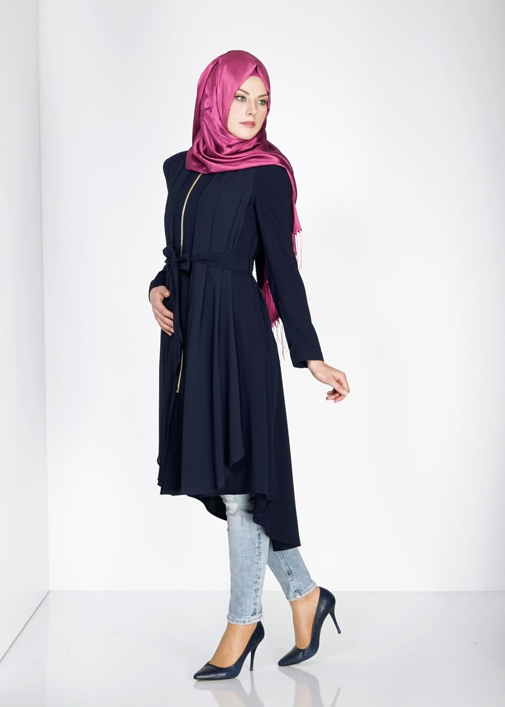 Tesettür giyim LACİVERT 1439 Feris Tesettür Trench