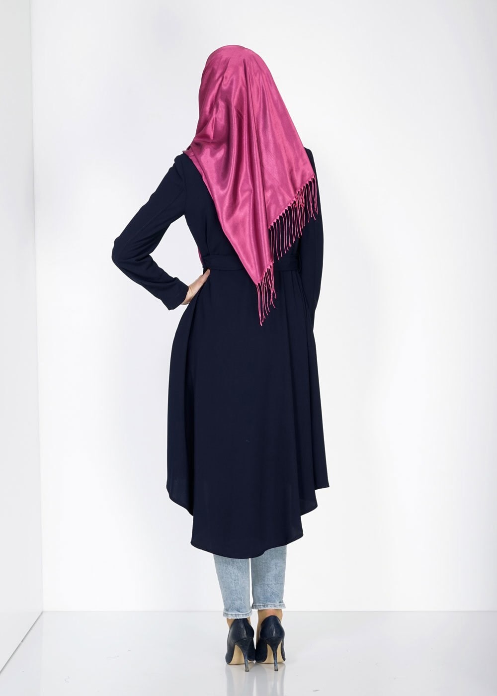 Tesettür giyim LACİVERT 1439 Feris Tesettür Trench