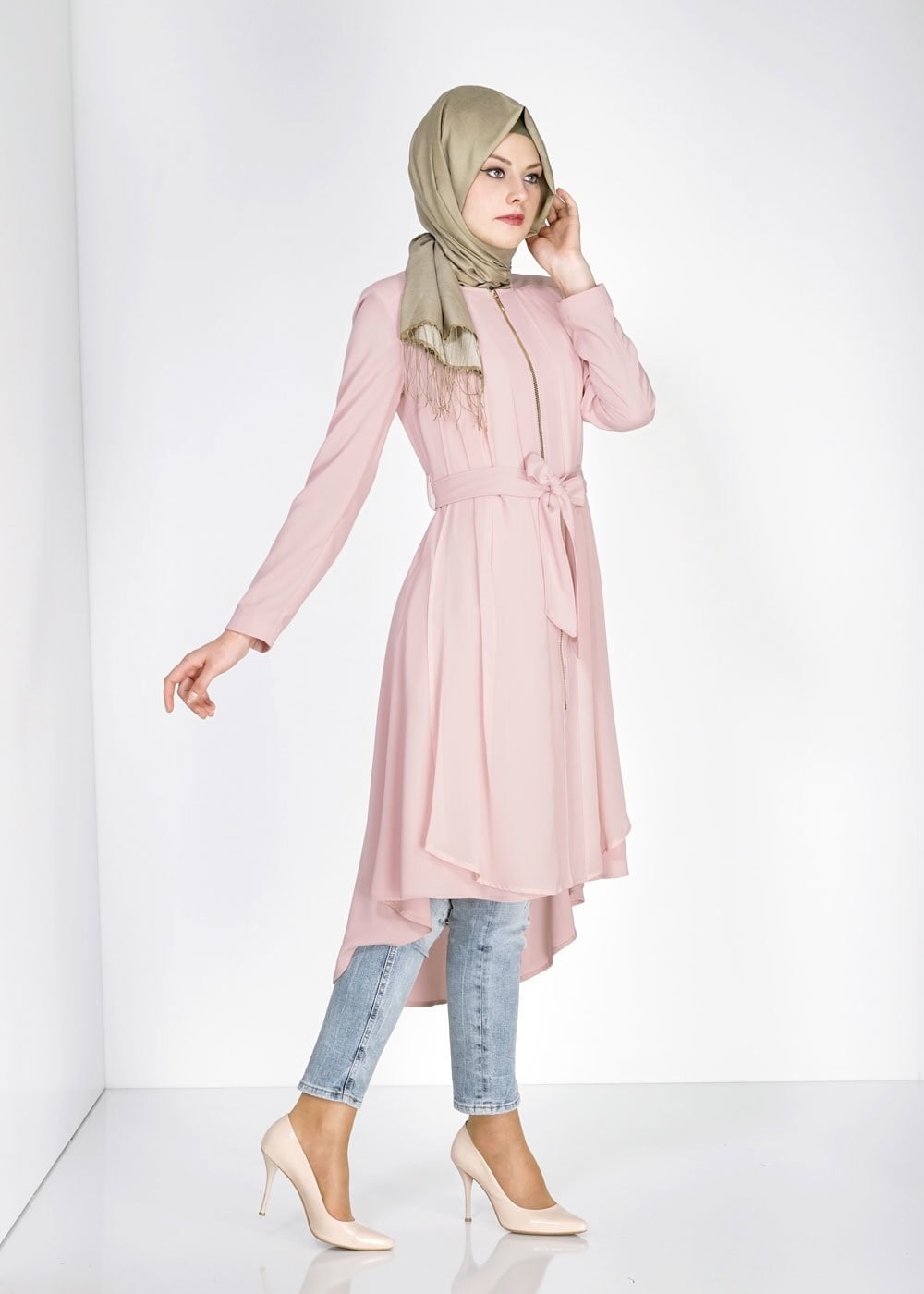 Tesettür giyim PUDRA 1439 Feris Tesettür Trench