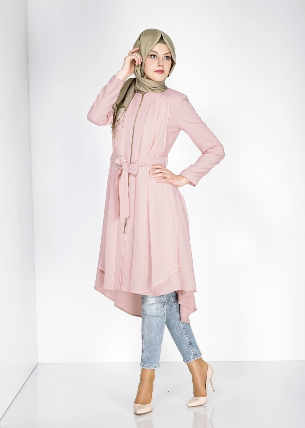 Tesettür giyim PUDRA 1439 Feris Tesettür Trench