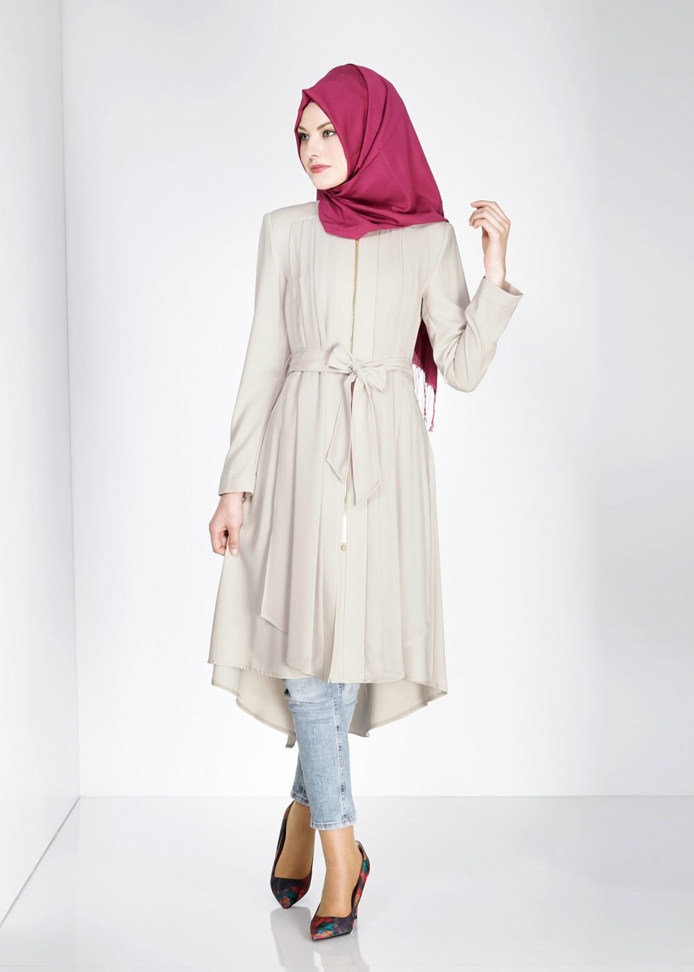 Tesettür giyim BEJ 1439 Feris Tesettür Trench