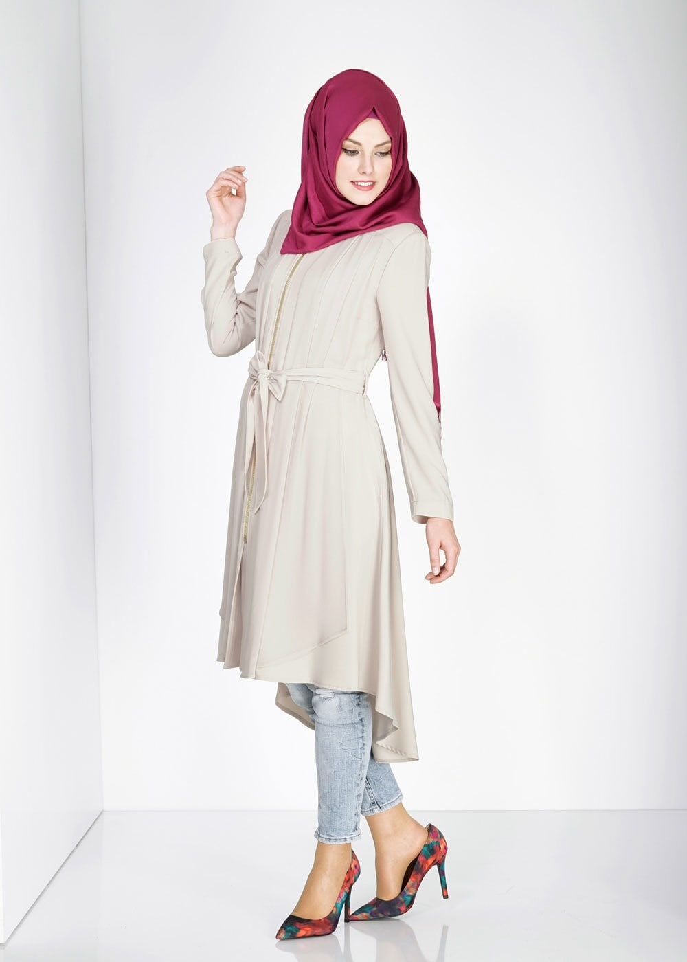 Tesettür giyim BEJ 1439 Feris Tesettür Trench