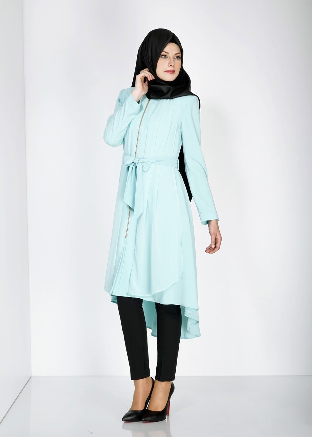 Tesettür giyim YEŞİL 1439 Feris Tesettür Trench