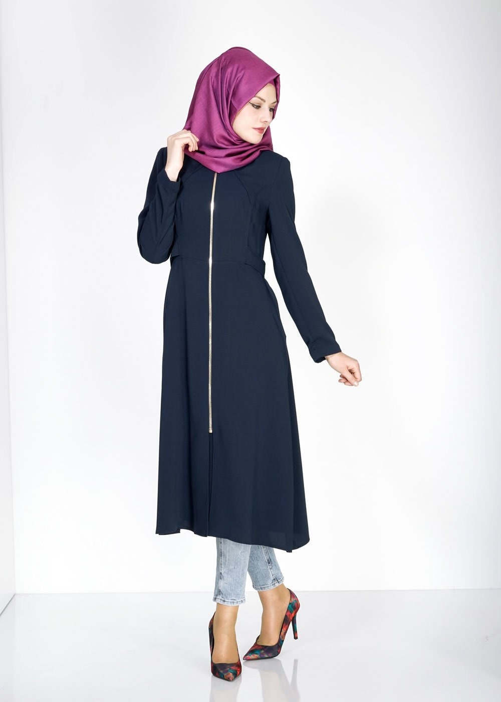 Tesettür giyim LACİVERT 1445 Marca Tesettür Trench