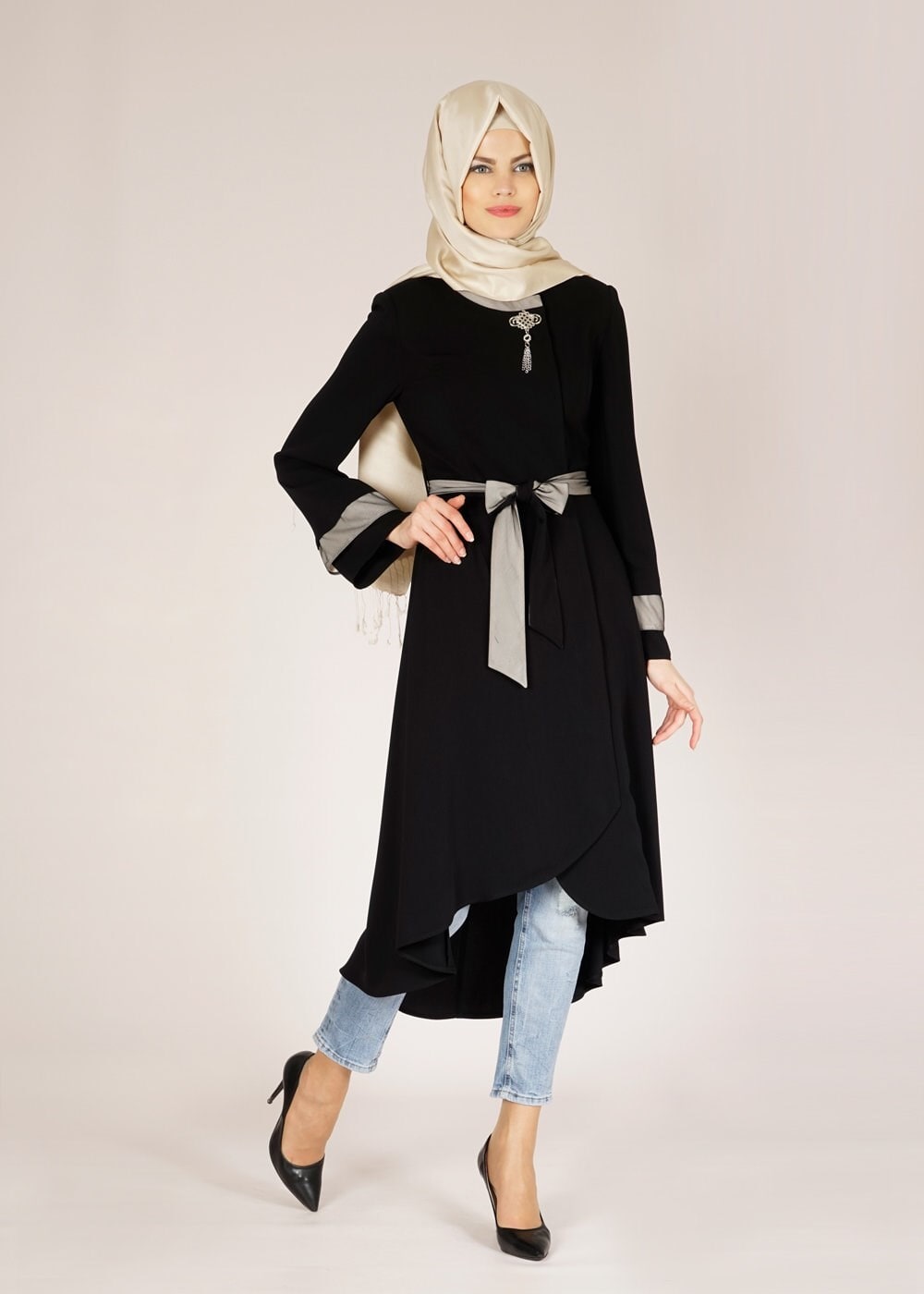 Tesettür giyim SİYAH 1448 Virona Tesettür Trench
