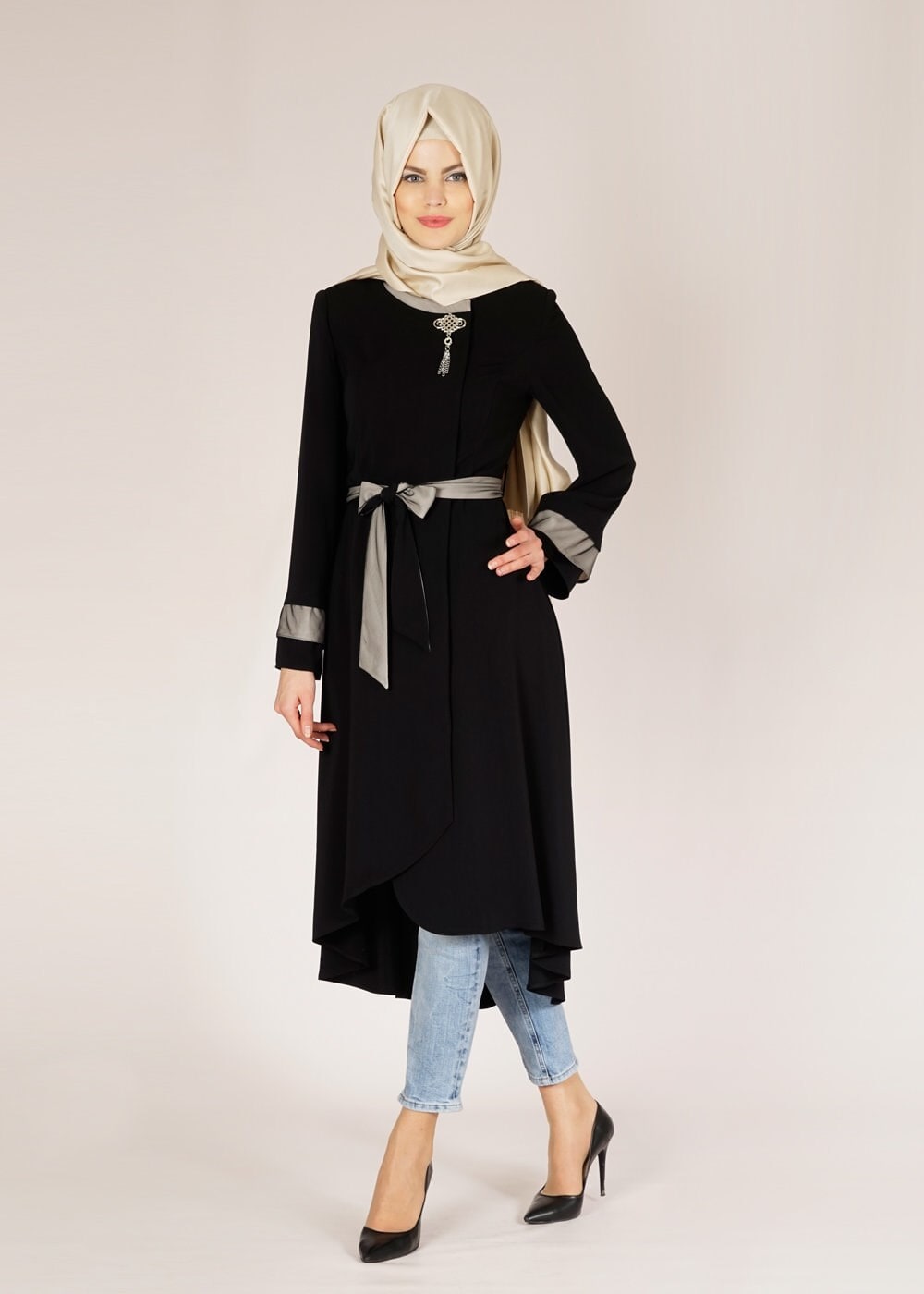 Tesettür giyim SİYAH 1448 Virona Tesettür Trench