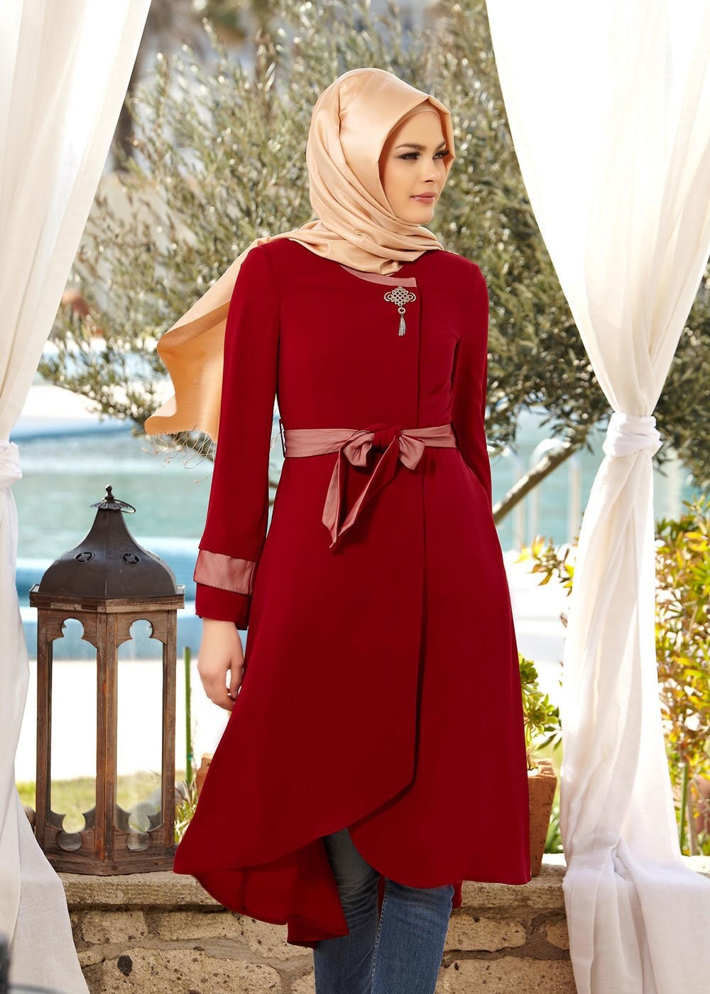 Tesettür giyim BORDO 1448 Virona Tesettür Trench