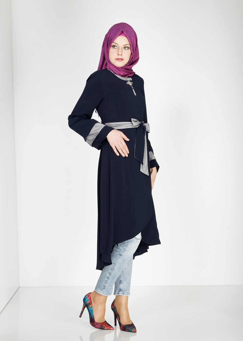 Tesettür giyim LACİVERT 1448 Virona Tesettür Trench