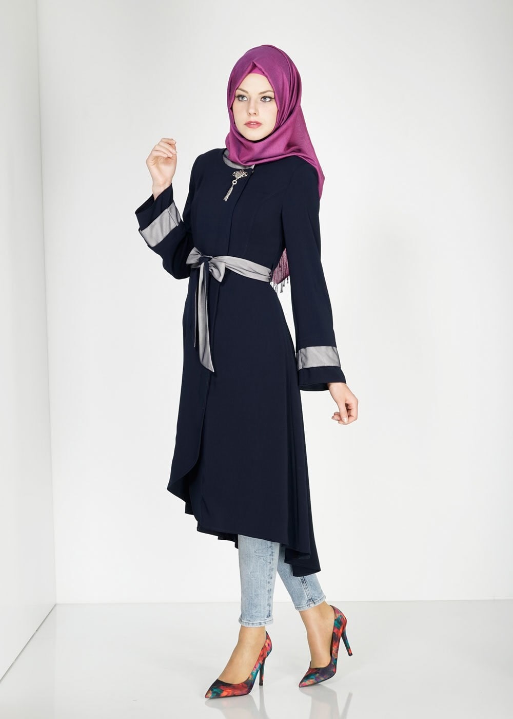 Tesettür giyim LACİVERT 1448 Virona Tesettür Trench