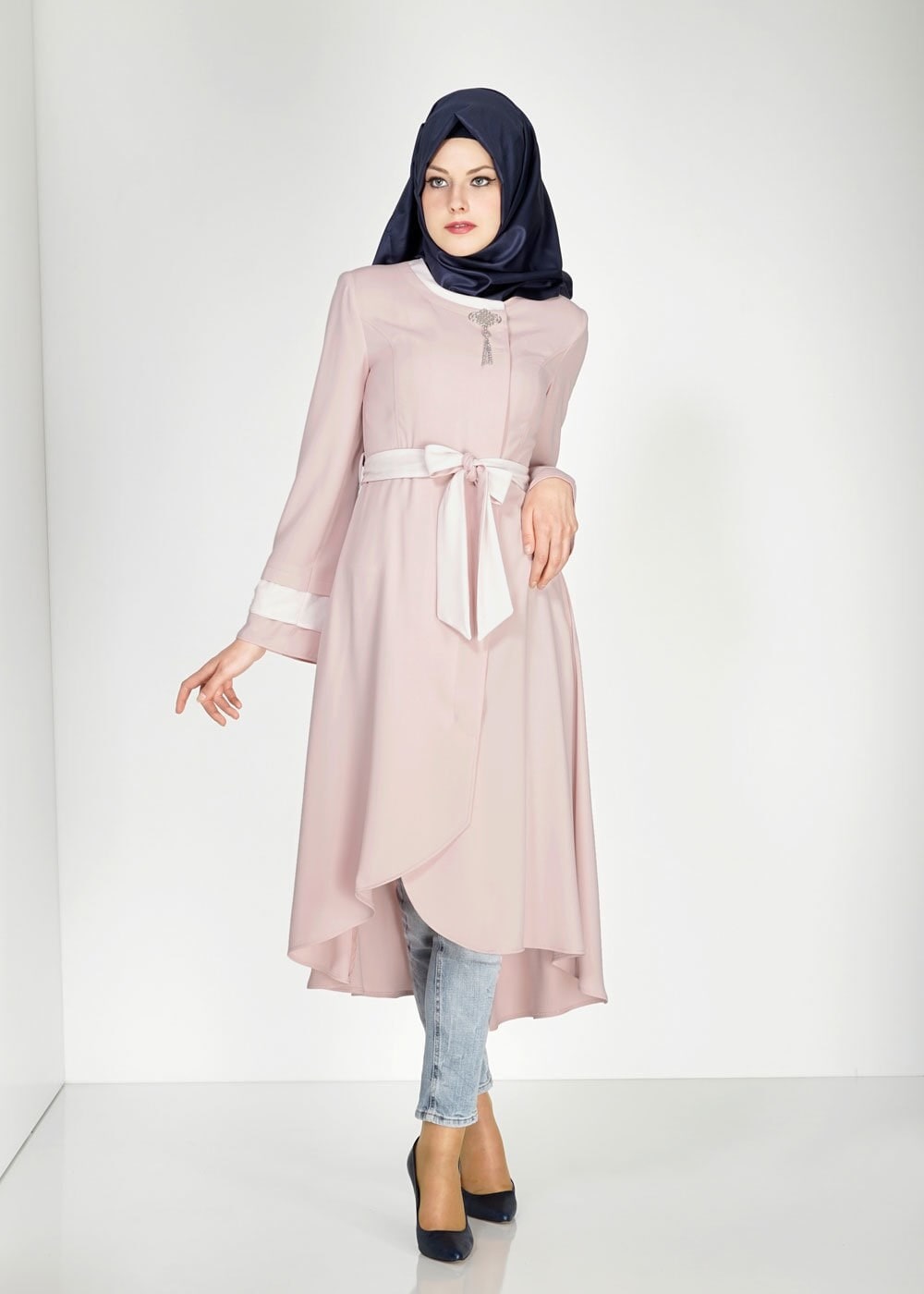Tesettür giyim PUDRA 1448 Virona Tesettür Trench