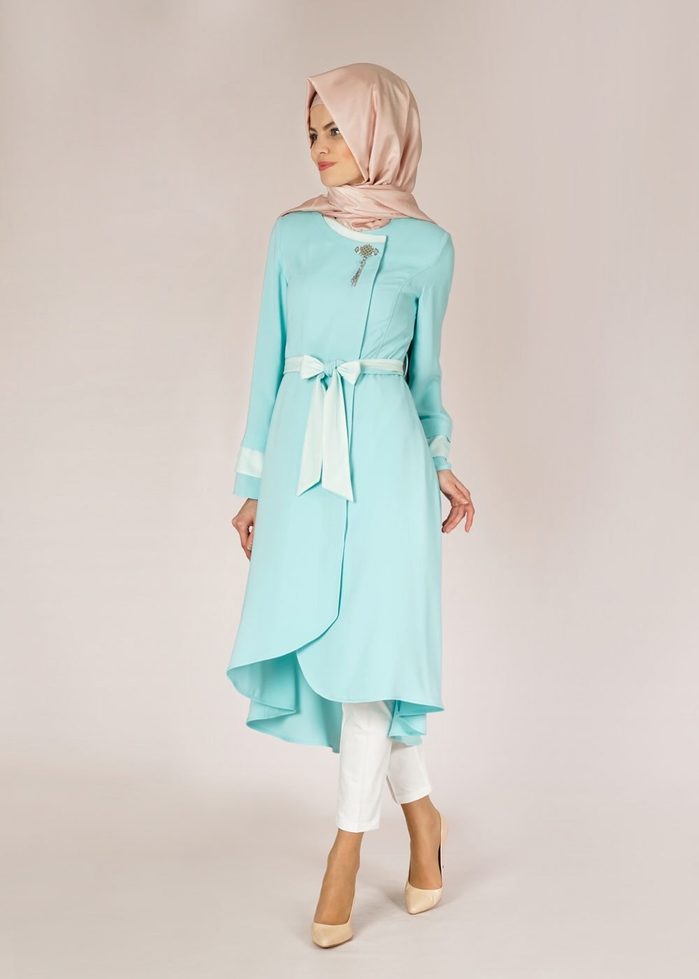 Tesettür giyim YEŞİL 1448 Virona Tesettür Trench